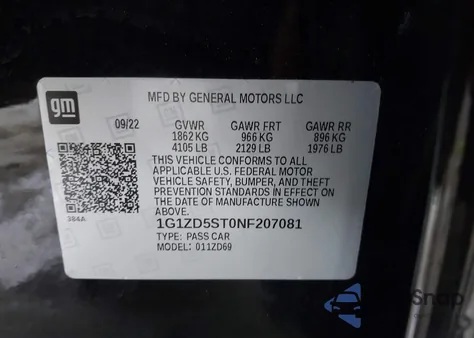 2022 Chevrolet Malibu Fwd Lt из США, поврежденный, VIN 1G1ZD5ST0NF207081